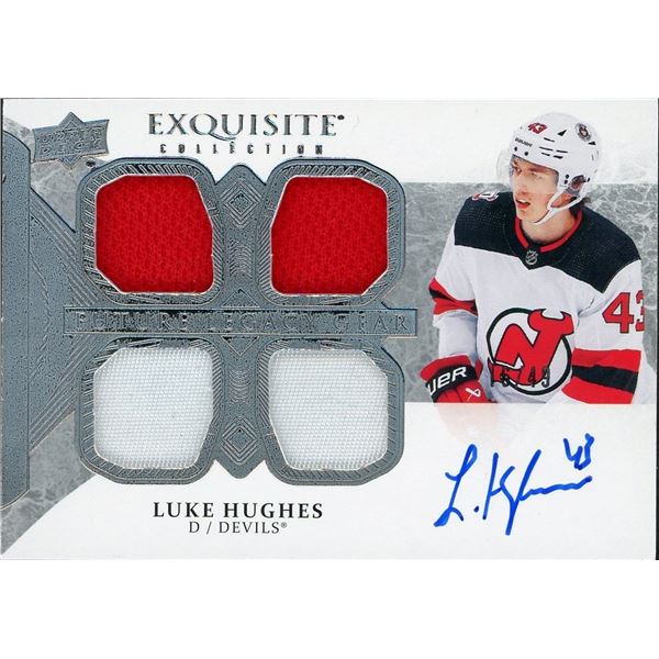 2023-24 Upper Deck Exquisite Luke Hughes Quad Patch Autograph #16/49