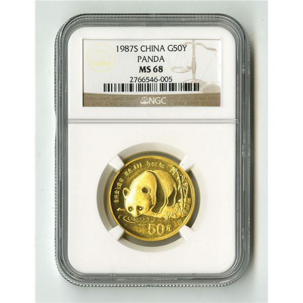 China: Panda, 1987S, 500 Yuan, Gold, KM#200, NGC MS 68.
