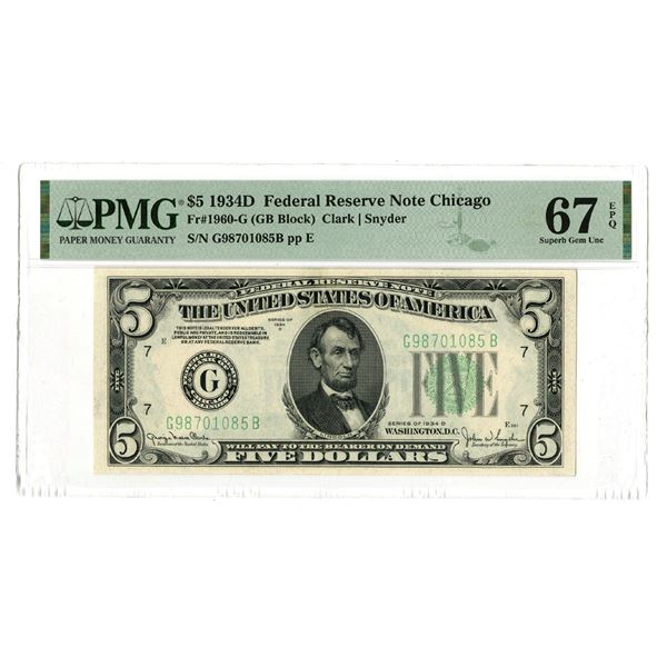 U.S., F.R.N., $5, Series of 1934D, Fr.# 1960-G, Issued Banknote.