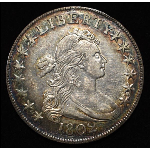 1802 BUST HALF DOLLAR CH AU COLOR, RARE DATE