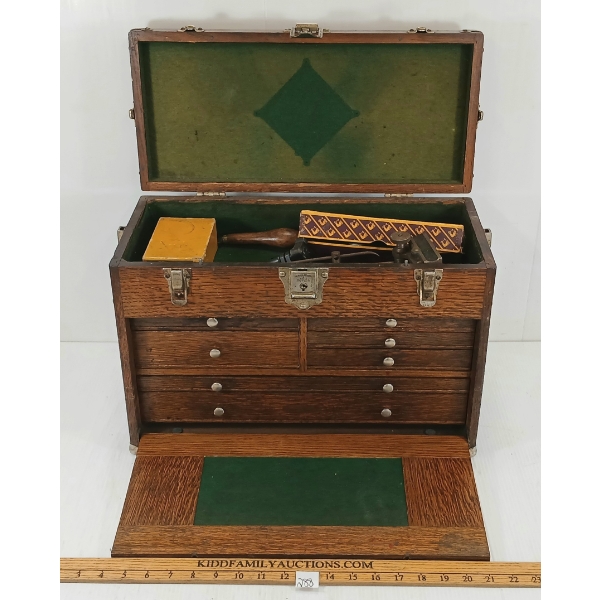 ANTIQUE H. GERSTNER & SONS OAK MULTI-DRAWER MACHINIST CHEST W/ CONTENTS