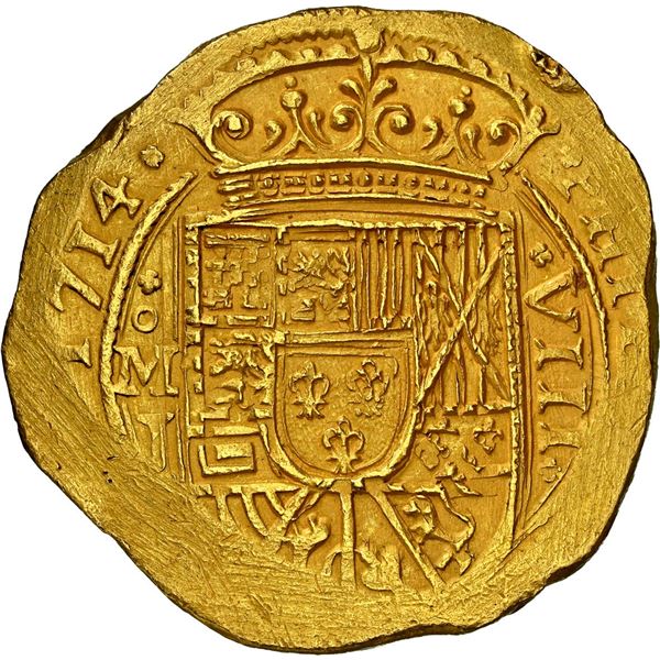 MEXICO, Mexico City, gold cob 8 escudos, 1714 J, struck with Royal dies (both sides), very rare, NGC