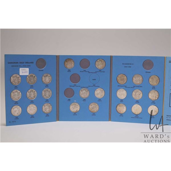 Canadian half dollar collector album containing twenty four 50 cent coins, dated 1937-1960