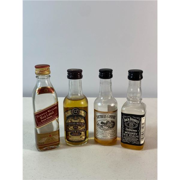 Miniature liquor bottles - 4 bottles (Johnnie Walker Red, Chivas Regal 12, Southern Comfort, Jack Da