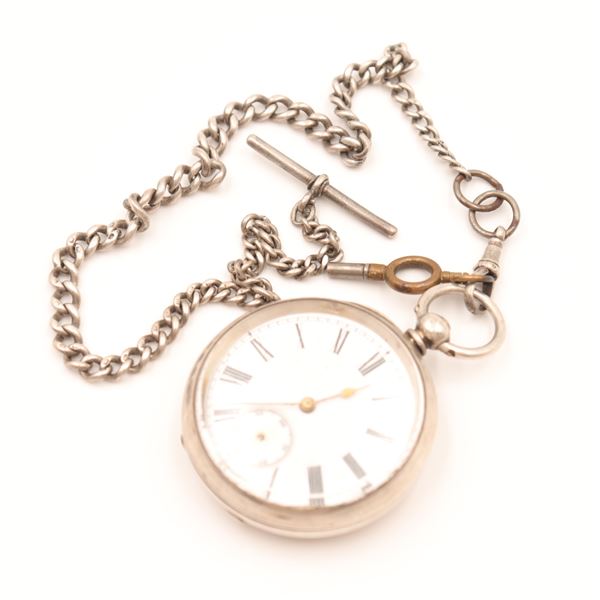 Swiss 0.935 Silver Key-Wind Pocket Watch with Silver Chain, c.1890[x=#8211/]1910