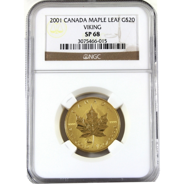 2001 Gold $20 1/2oz GML w/ Viking Ship Privy Mark NGC SP68 (Tax Exempt)