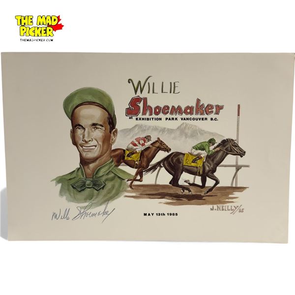 Willie Shoemaker Autograph Vintage 1985 Exhibition Park Vancouver Print 19.5x13