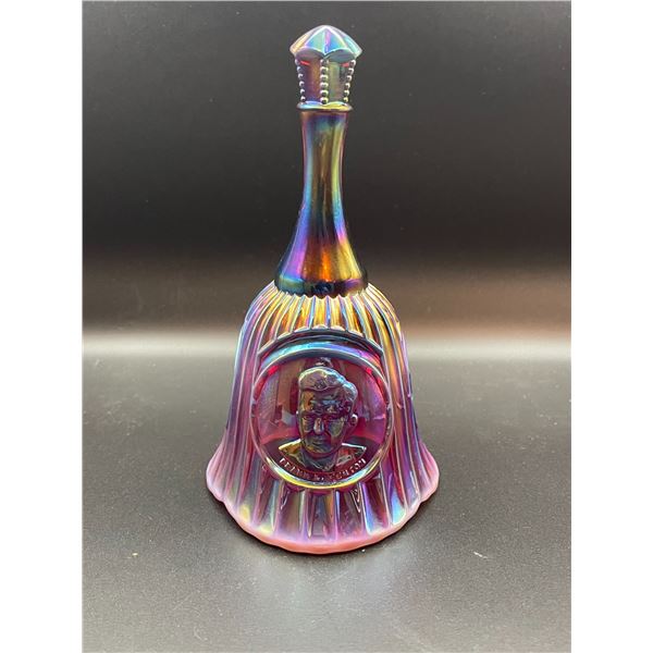 RARE Vintage Fenton Medallion Plum Opalescent Carnival Glass Bell 