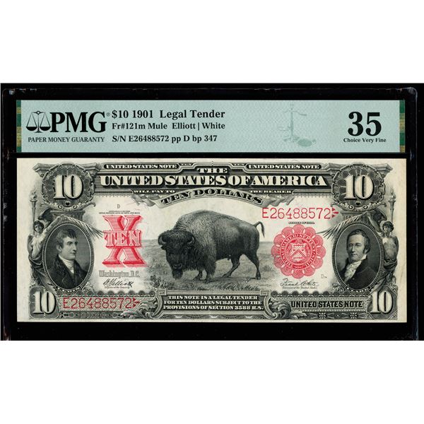 Fr. 121m Mule 1901 $10 Legal Tender PMG 35 Choice Very Fine (Fr-121m),
