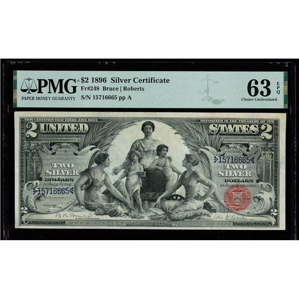 Fr. 248 1896 $2 Silver Certificate PMG 63 Choice Uncirculated EPQ (Fr-248),