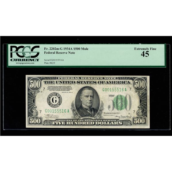 Fr. 2202m-G 1934A $500 Federal Reserve Note PCGS 45 Extremely Fine (Fr-2202m-G),