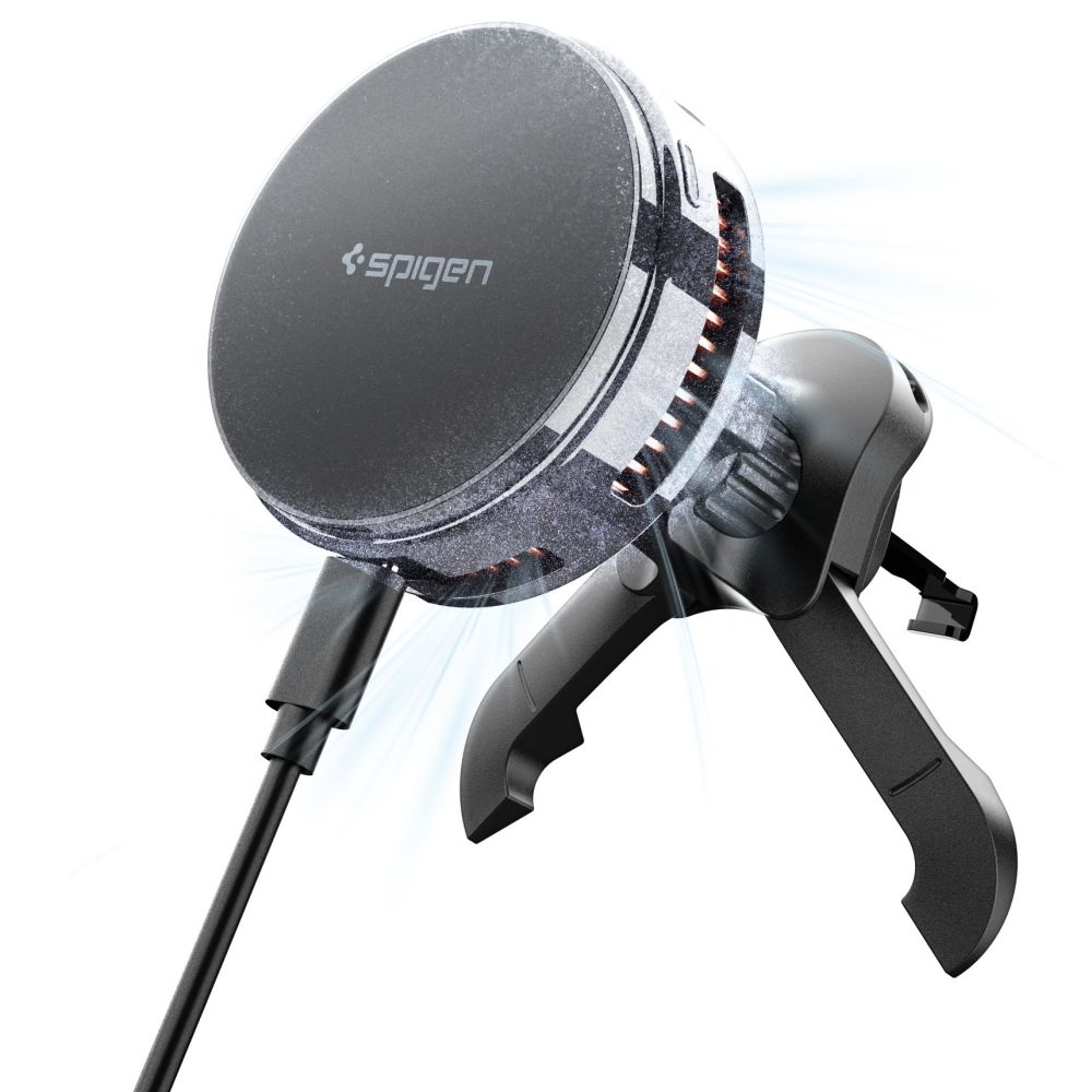 Spigen Essential EV25MFAQ MagSafe Qi2.2 okostelefon autós tartó és töltő 25W - szellőzőrácsra - fekete