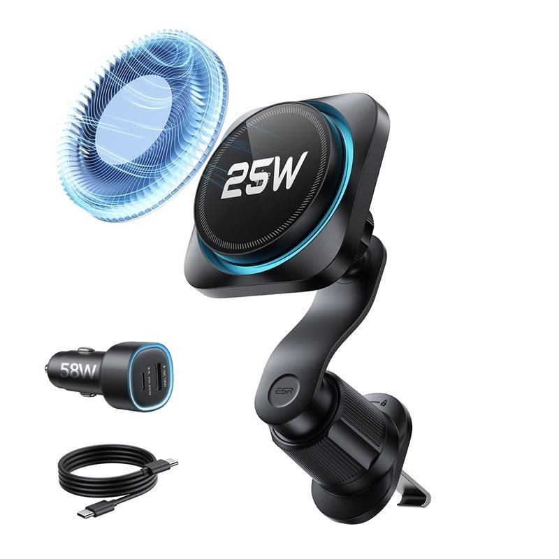 ESR Omnilock Cryboost Magnetic MagSafe Qi2.2 okostelefon autós tartó és töltő 25W - szellőzőrácsra