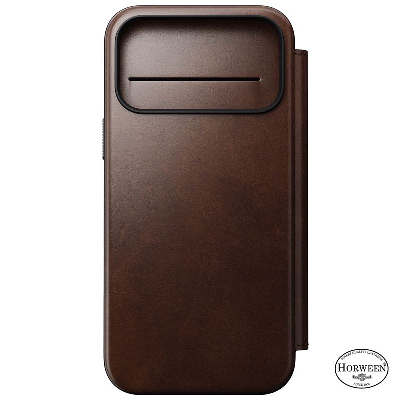 Nomad Modern iPhone 17 Pro Max kinyitható Horween bőr tok - barna