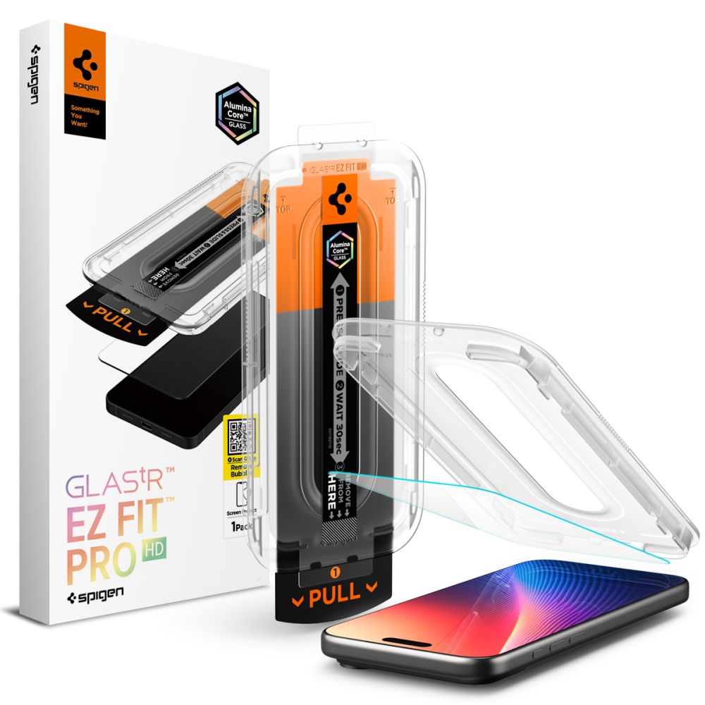 Spigen Glas.tR EZ Fit Pro iPhone 16 Pro / 17 / 17 Pro kijelzővédő üvegfólia felhelyező applikátorral