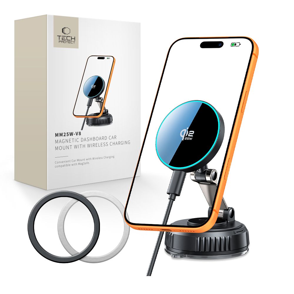 iKi MM25W-V8 Qi2.2 MagSafe okostelefon autós tartó és töltő 25W - műszerfalra - fekete