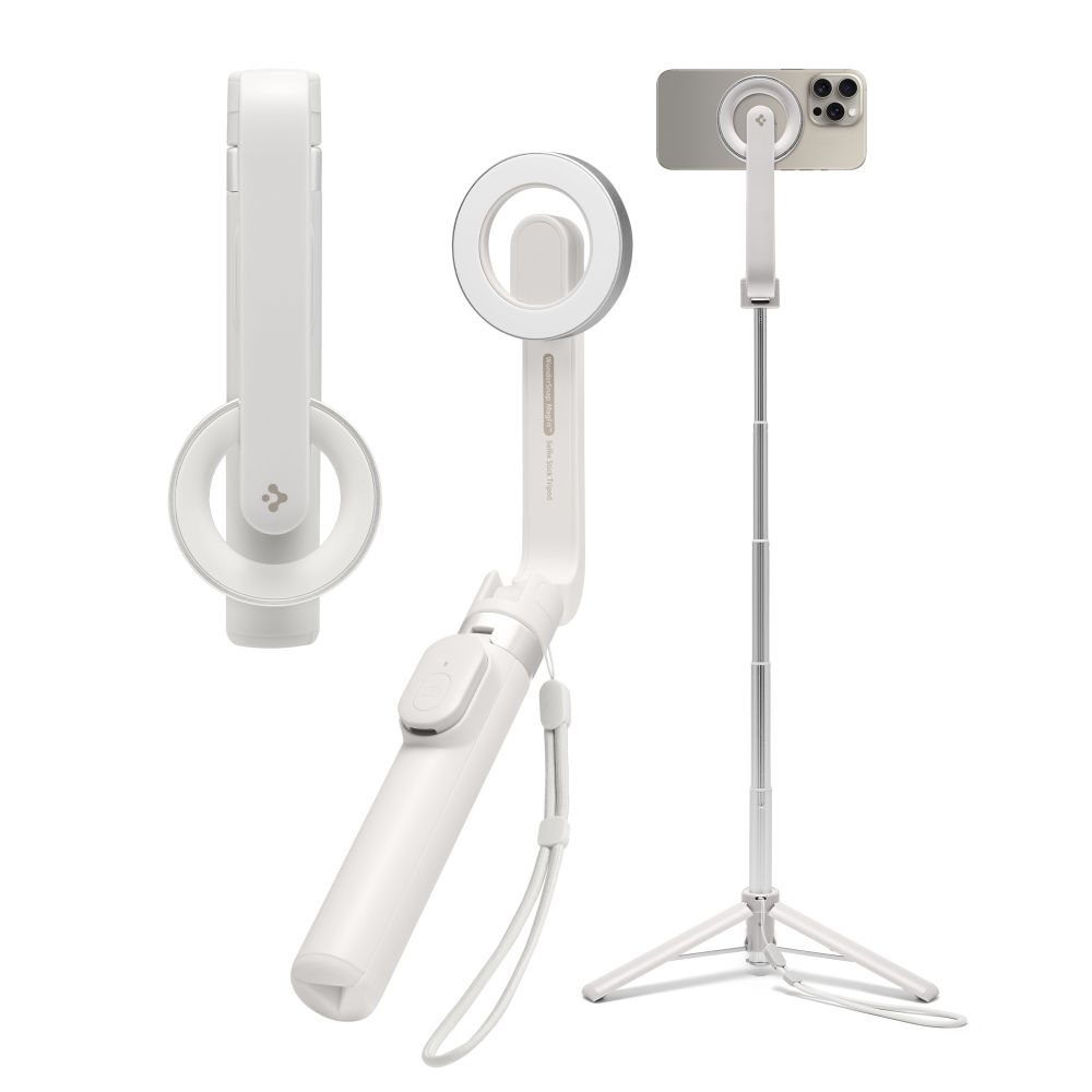 Spigen S571W MagSafe szelfibot + tripod állvány + Bluetooth kioldó - bézs