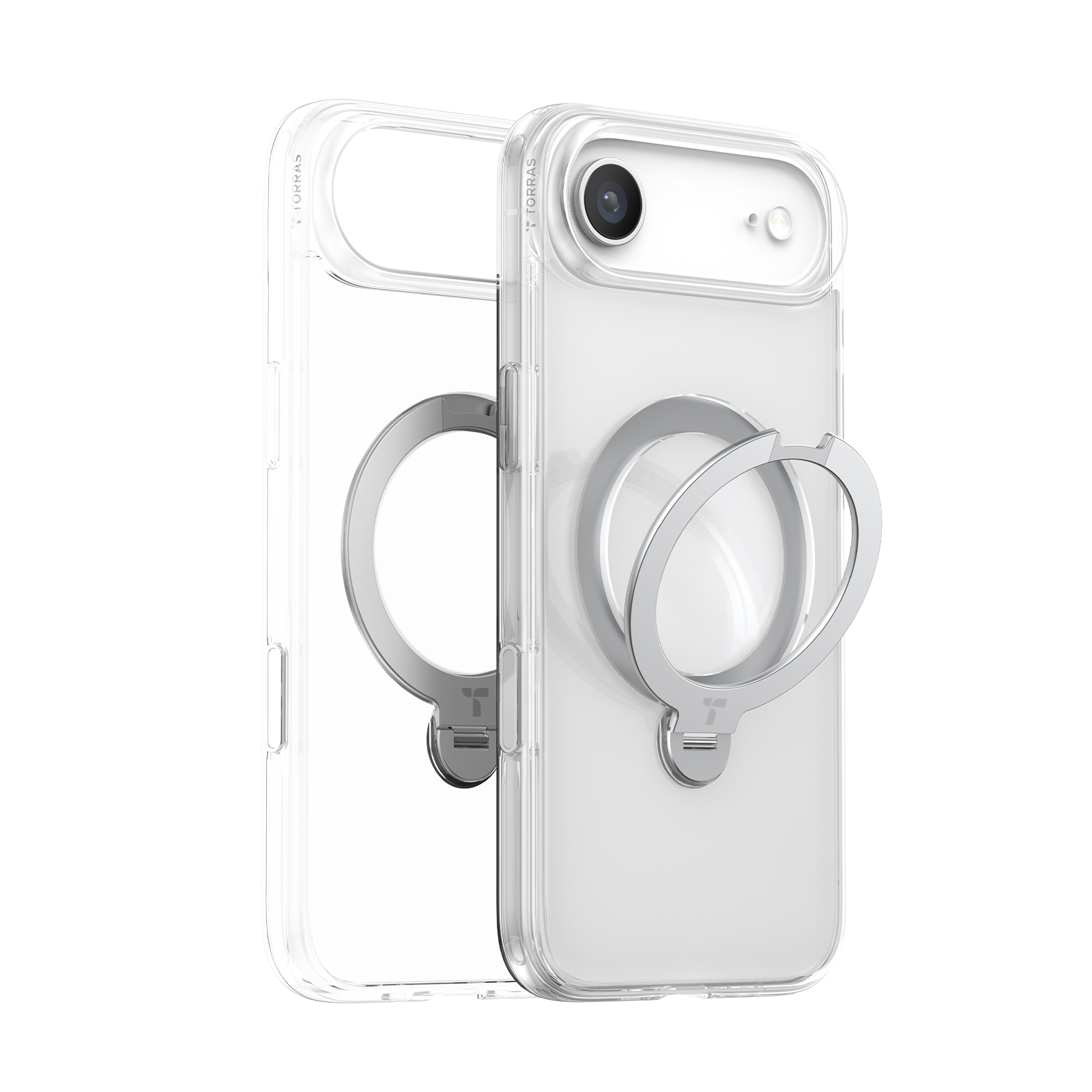 Torras Ostand Q3 Spin MagSafe iPhone Air ütésálló kemény hátlap tok kitámasztóval - átlátszó