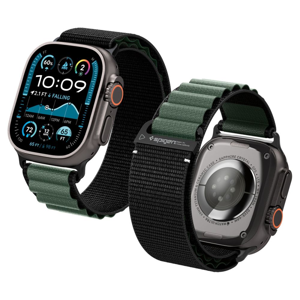 Spigen WBF1 Apple Watch 46mm / 45mm / 44mm / Ultra 49mm textil szíj - fekete/zöld