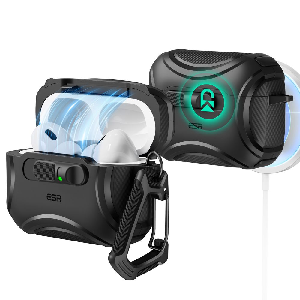 ESR Cyber Halolock MagSafe Apple Airpods Pro 3 ütésálló kemény tok + karabíner - fekete