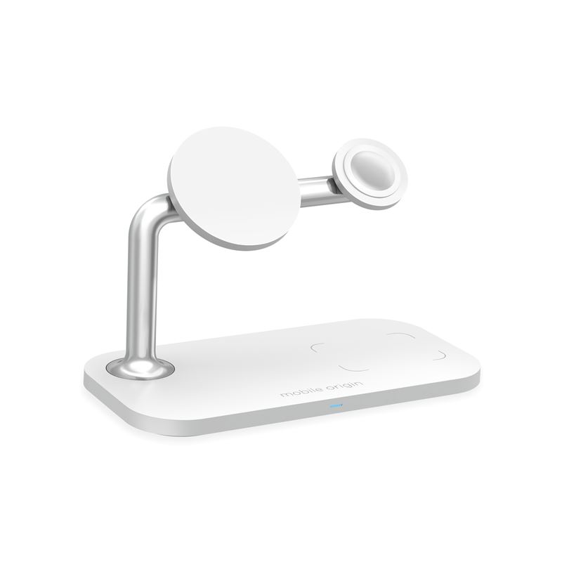 Mobile Origin Pipe 3in1 MagSafe iPhone + Apple Watch + AirPods Qi vezeték nélküli töltő állvány - fehér