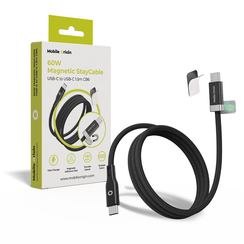 Mobile Origin CB6 USB-C - USB-C mágneses kábel 60W - 150cm - fekete