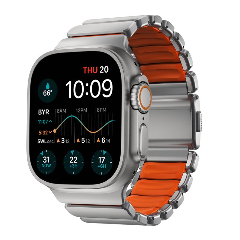Nomad Wrist Spartan Apple Watch 46mm / 45mm / 44mm / Ultra 49mm titán szíj - ezüst/narancssárga