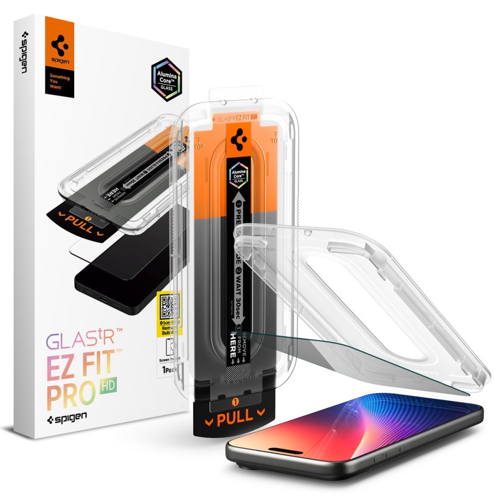 Spigen Glas.tR EZ Fit Pro Privacy iPhone 16 Pro / 17 / 17 Pro betekintésgátló kijelzővédő üvegfólia felhelyező applikátorral