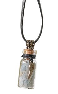 Collana Bottiglietta in Vetro con Angelite e Cordino
