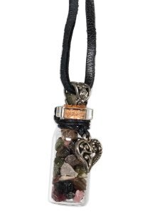 Collana Bottiglietta in Vetro con Tormalina e Cordino