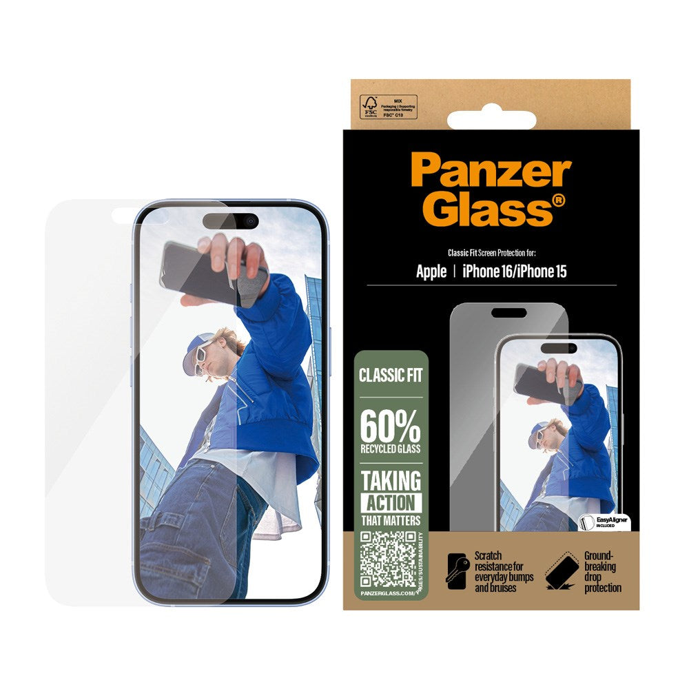 Image of PanzerGlass Classic Fit Skjermbeskyttelse m. EasyAligner - Platinum Strength til iPhone 15 / 16 