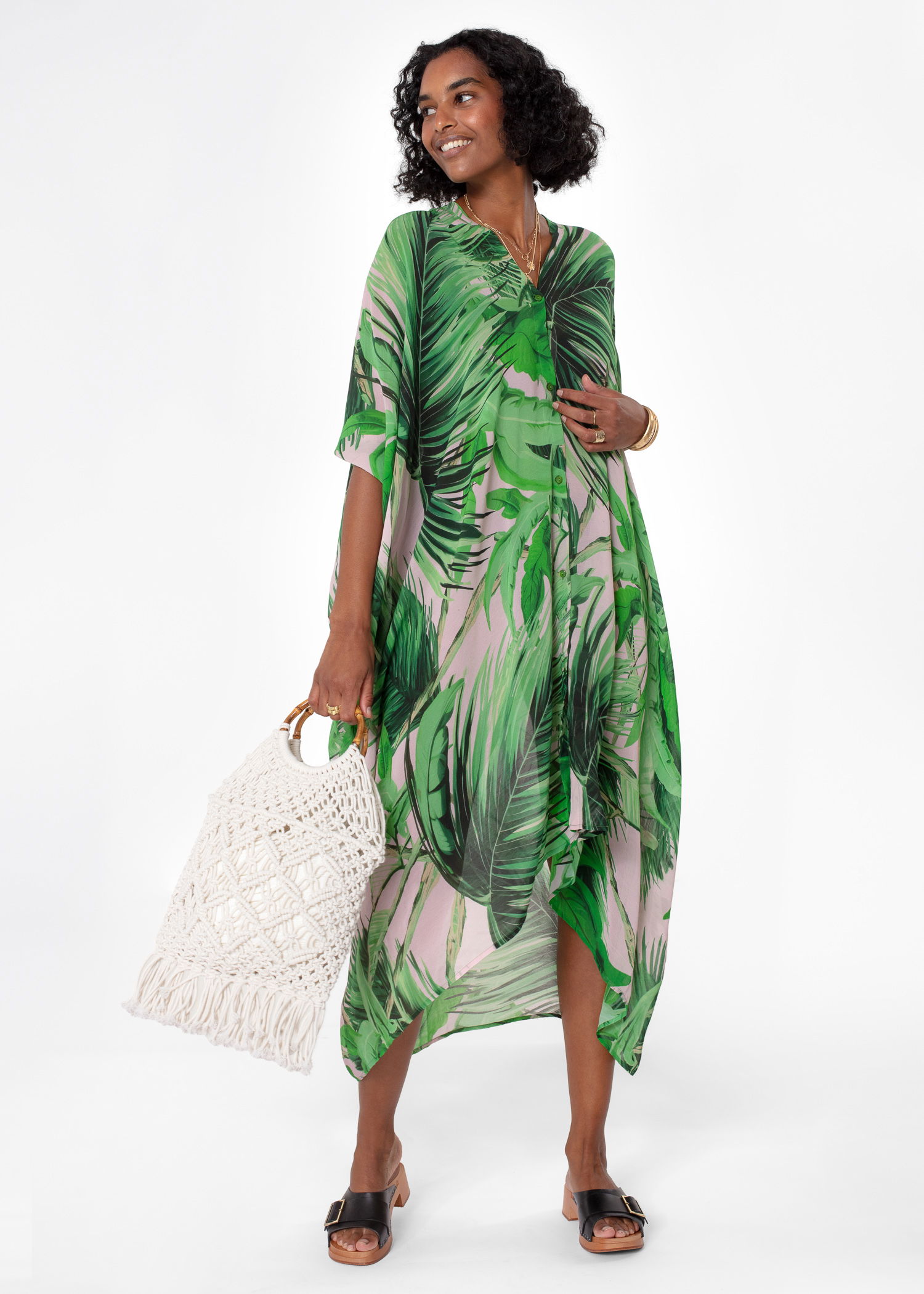 Indiska Mönstrad lång kaftan - Grön - S/M