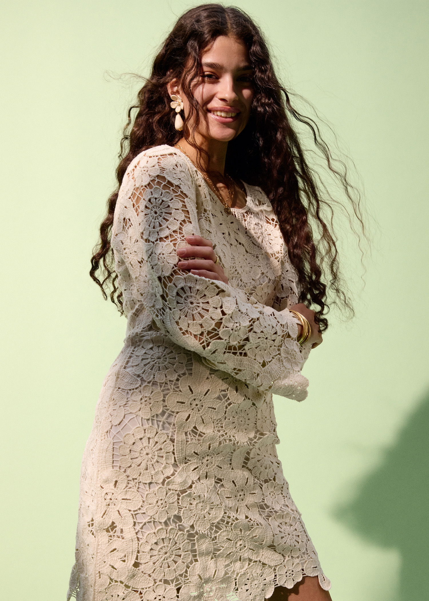 Indiska Vit klänning med virkad look - Vit - M