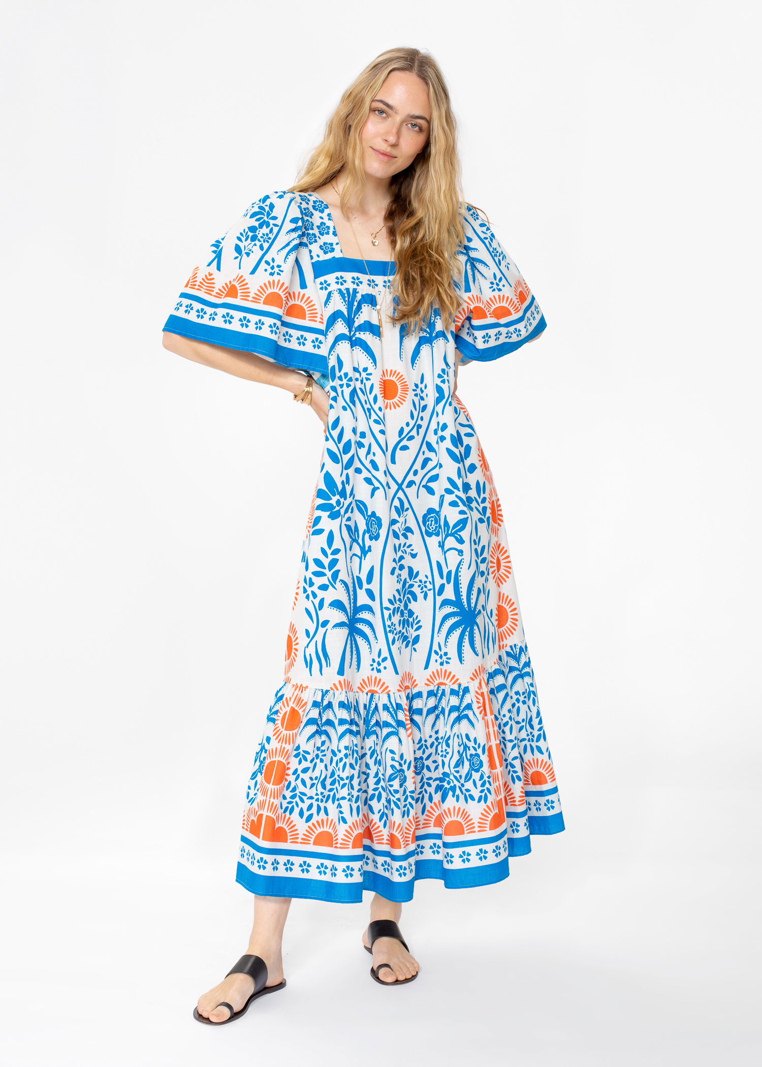 Indiska Blå mönstrad bomullsklänning - Blå - M