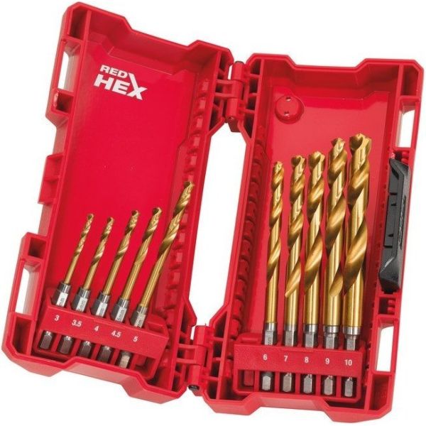 Metalliporanteräsarja 1/4" hex HSS-G TiN 10-os 3-10mm Milwaukee RED HEX