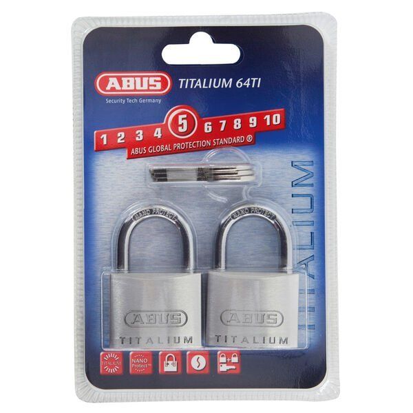 ABUS riippulukko 64TI/40, Titalium, tuplapakkaus