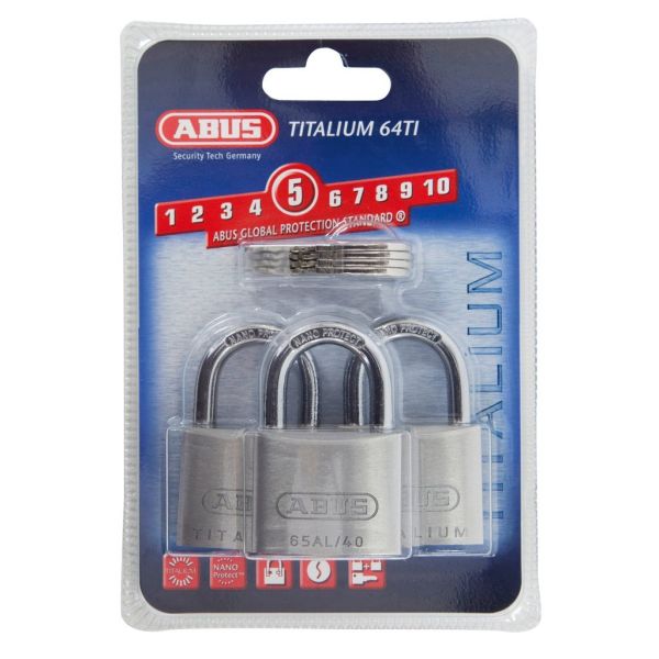 ABUS riippulukko 64TI/40, Titalium, triplapakkaus