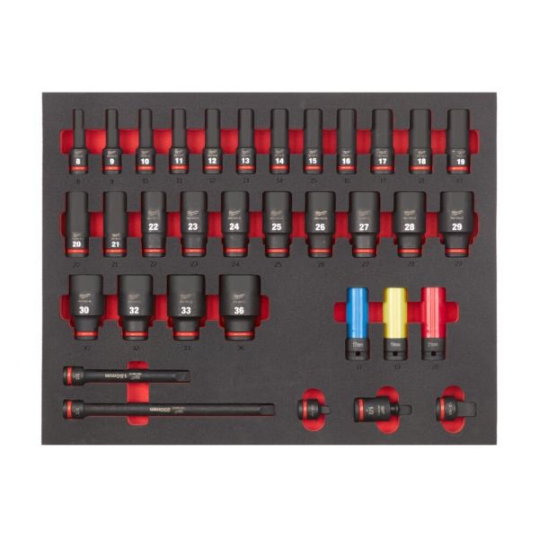 Voimahylsysarja 1/2" pitkät hylsyt, vaahtomuovialustassa 34-osaa Milwaukee Toolguard