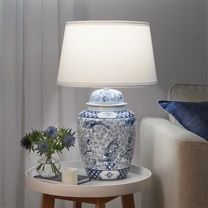 Blue & White Lamp with Shade