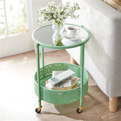 Metal Side Table with Mirror Top