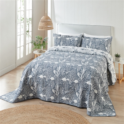 Marine Flora Jacquard Bedspread