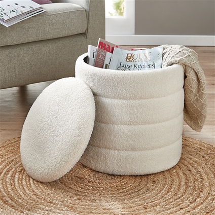 White Boucle Ottoman