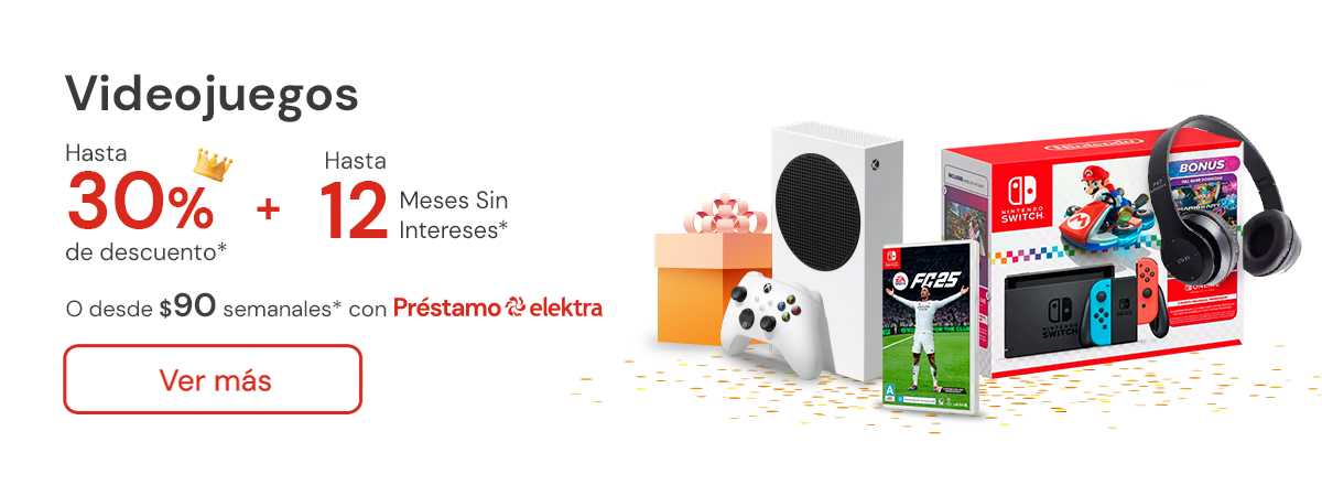 Videojuegos hasta 30% de descuento + hasta 12 meses sin intereses o desde $90 semanales con Préstamo Elektra