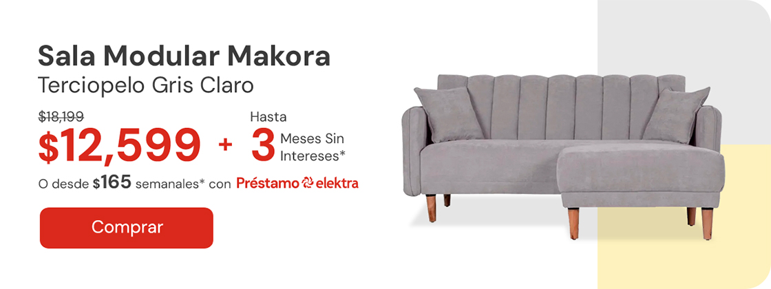 Sala Modular Makora Reversible De Terciopelo Gris Claro Modelo Avocata De: $18,199 A: $12,599 Desde $165 semanales o hasta 3 MSI