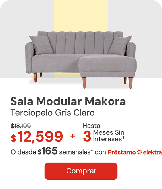 Sala Modular Makora Reversible De Terciopelo Gris Claro Modelo Avocata De: $18,199 A: $12,599 Desde $165 semanales o hasta 3 MSI