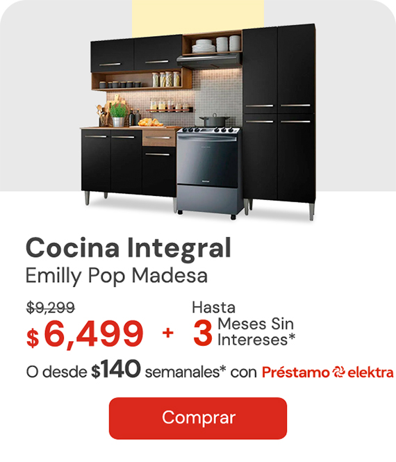 Cocina Integral Compacta 229cm Emilly Pop Madesa 02 De: $9,299 A: $6,499 Desde $140 semanales o hasta 3 MSI