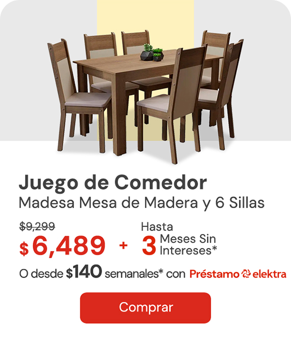 Juego Comedor Madesa Medelin Mesa Tablero de Madera y 6 Sillas MCB De: $9,299 A: $6,489 Desde $140 semanales o hasta 3 MSI