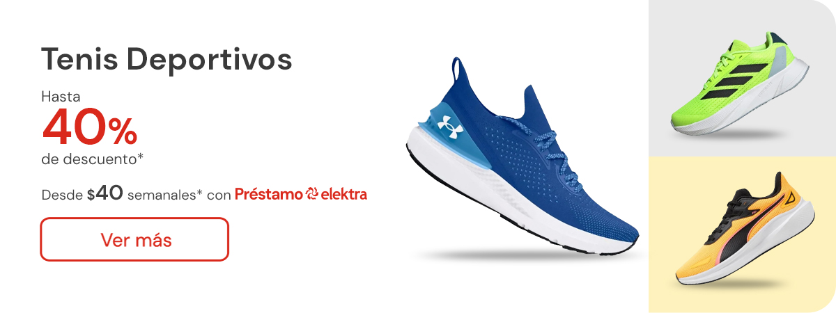 Tenis deportivos con hasta 40% de descuento desde $40 semanales con Préstamo Elektra