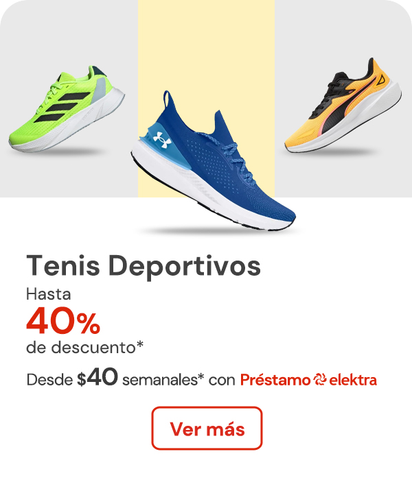 Tenis deportivos con hasta 40% de descuento desde $40 semanales con Préstamo Elektra