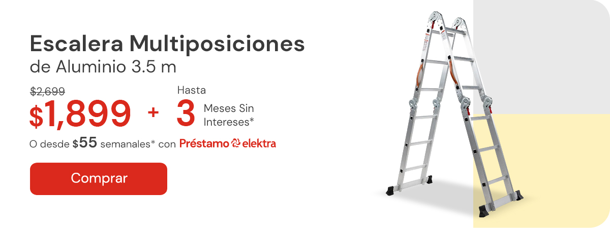 Escalera Multiposiciones De Aluminio 3.5 Metros 12 Peldaños $2,699 $1,899 Desde $55 semanales o hasta 3 MSI